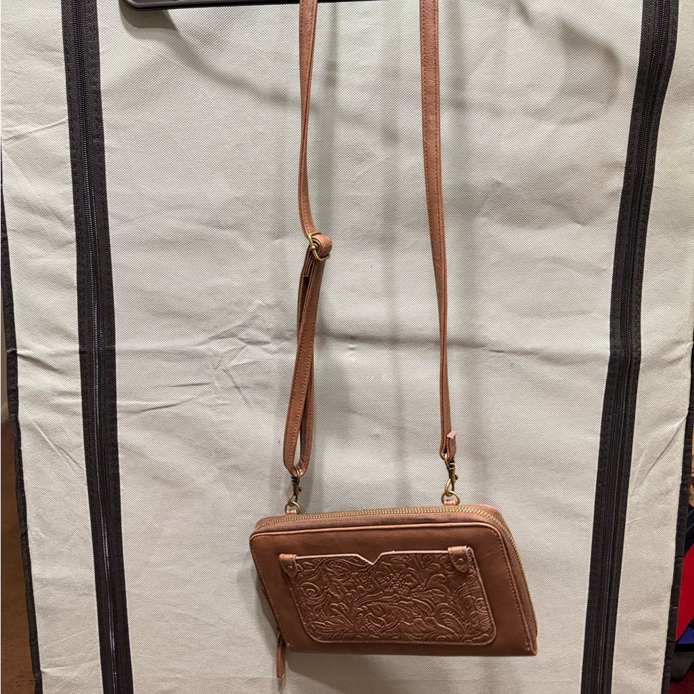 Vintage brown floral embroided bag, y2k